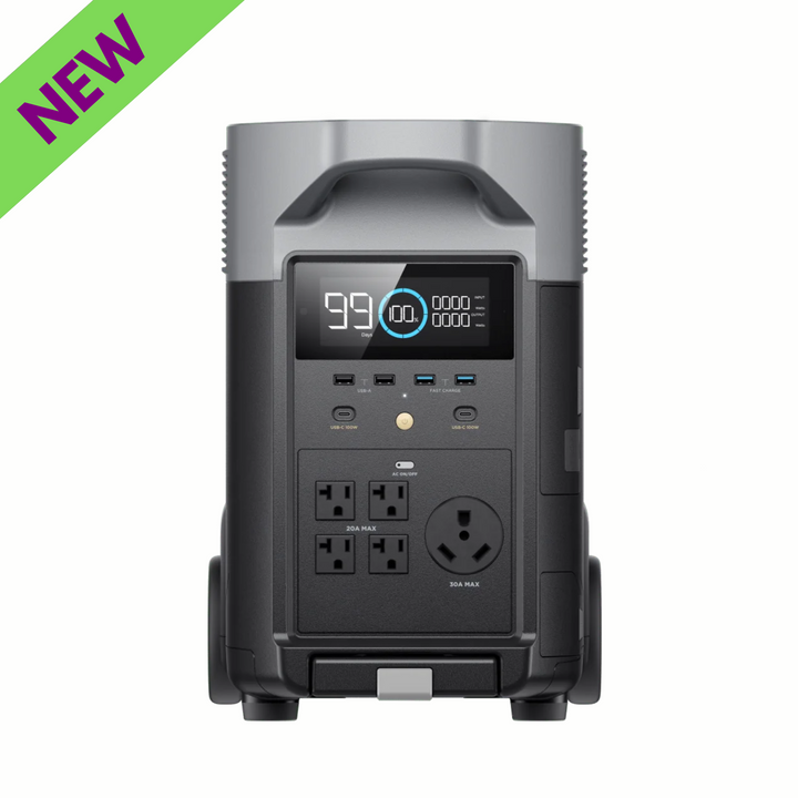 EcoFlow DELTA Pro 3600Wh Portable Power Station For Home Backup Power with display and outlets.
