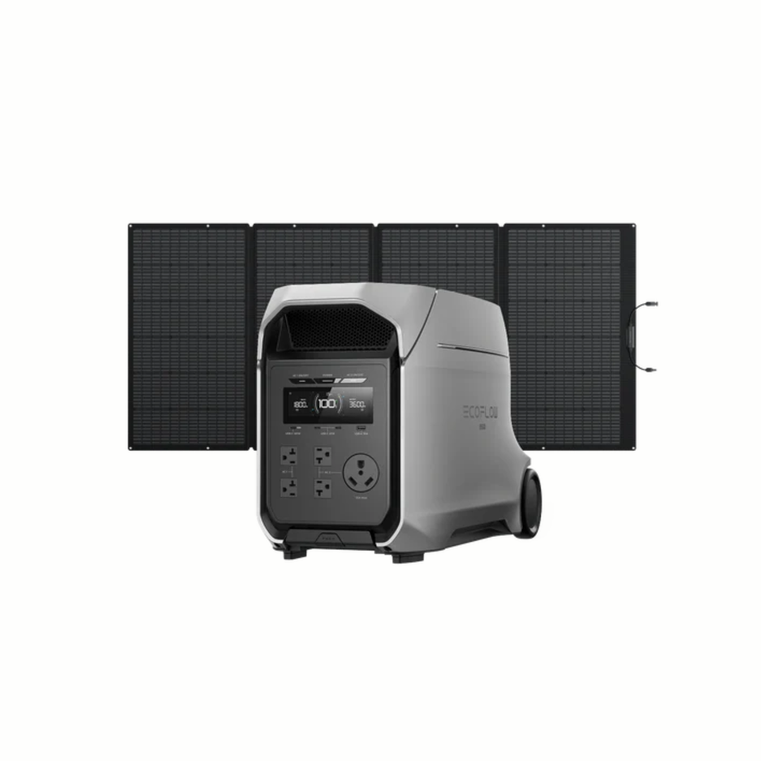 EcoFlow DELTA 3 ULTRA PLUS With 400W Solar Panel 3072Wh power station and solar panels setup.