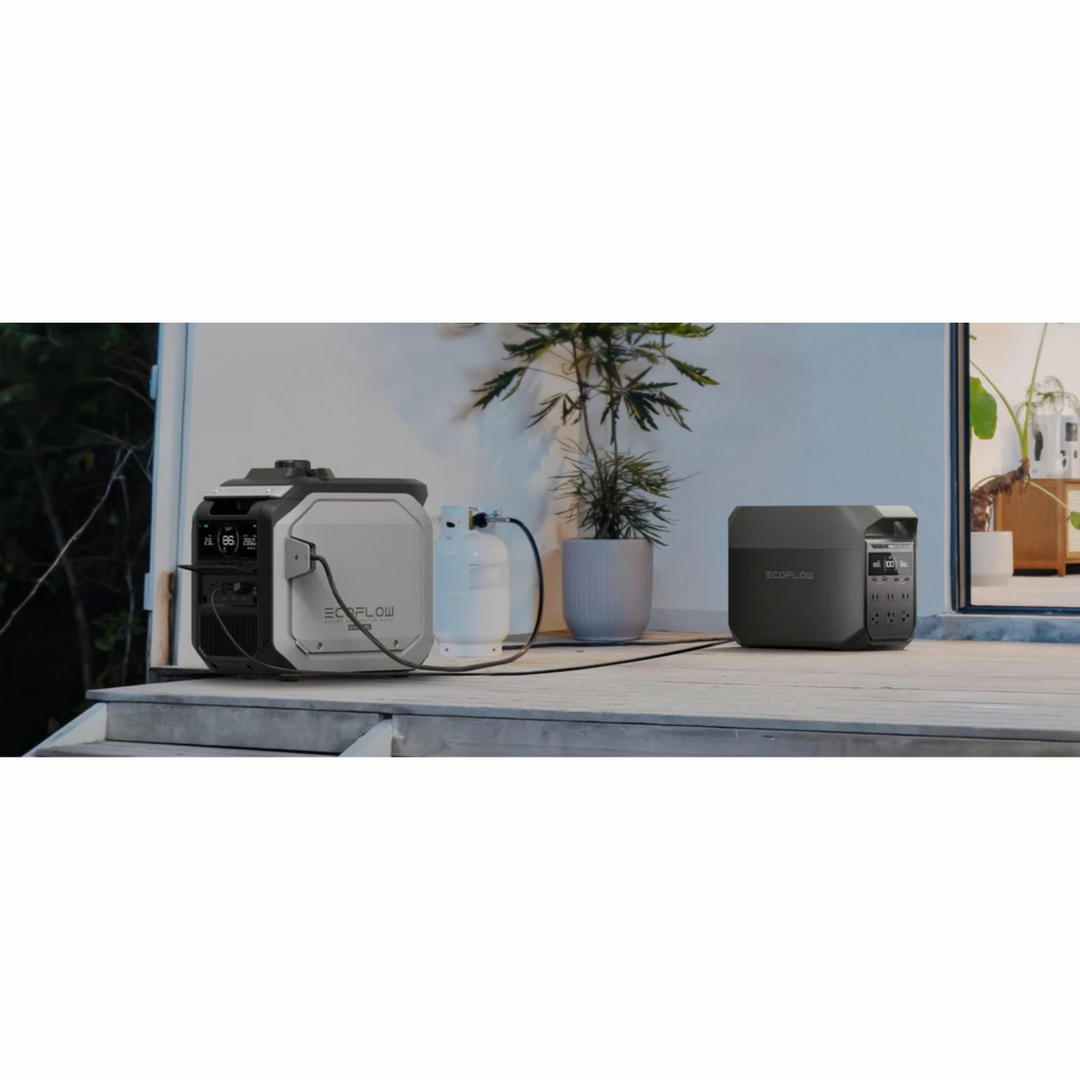 EcoFlow DELTA 3 Portable Power Station Fast Charging 1024Wh Capacity X-Boost on a deck with plants.
