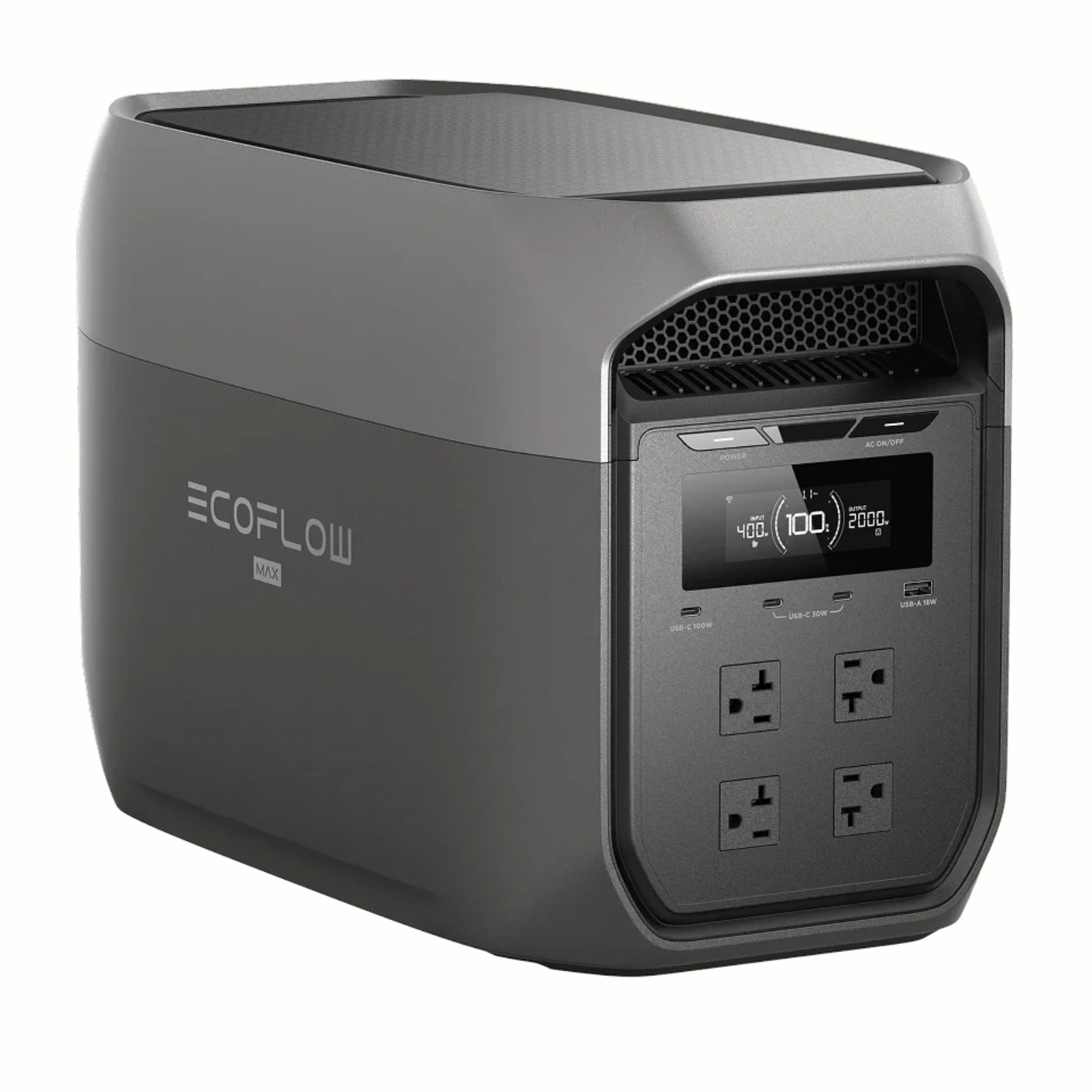 EcoFlow DELTA 3 Max Plus with a 220W Solar Panel showing the front view of the power generator