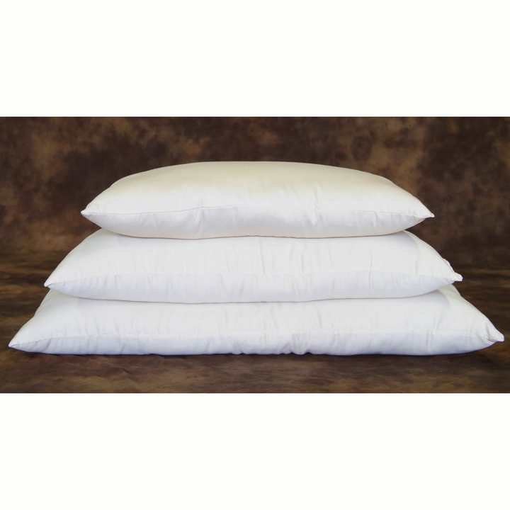 Holy Lamb Organics Wool Bed Pillows stacked three pillows, showcasing King Regular Thickness 20” x 36” size.