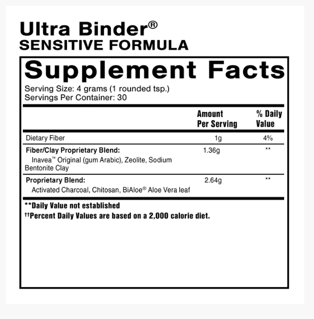 Quicksilver Scientific Ultra Binder Sensitive Formula supplement facts label.