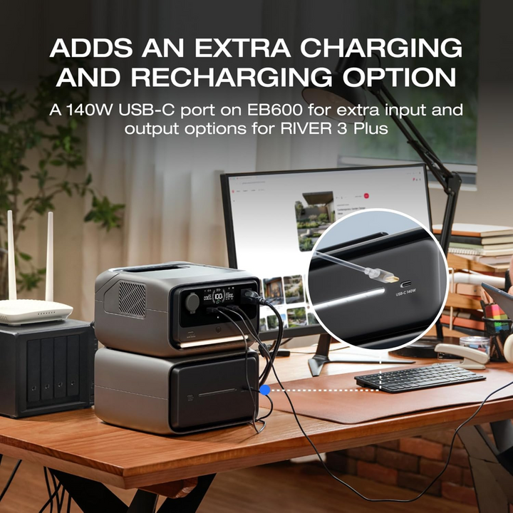 EcoFlow River 3 Plus Power Station showcasing a 140W USB-C port for added charging options.