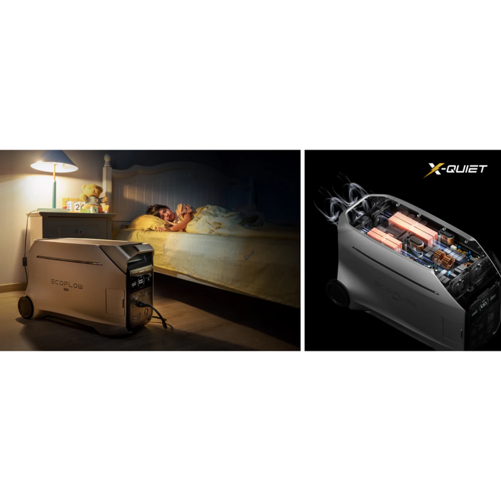 EcoFlow DELTA Pro 3 Power Station providing safe power near a sleeping child at night, showcasing advanced technology.