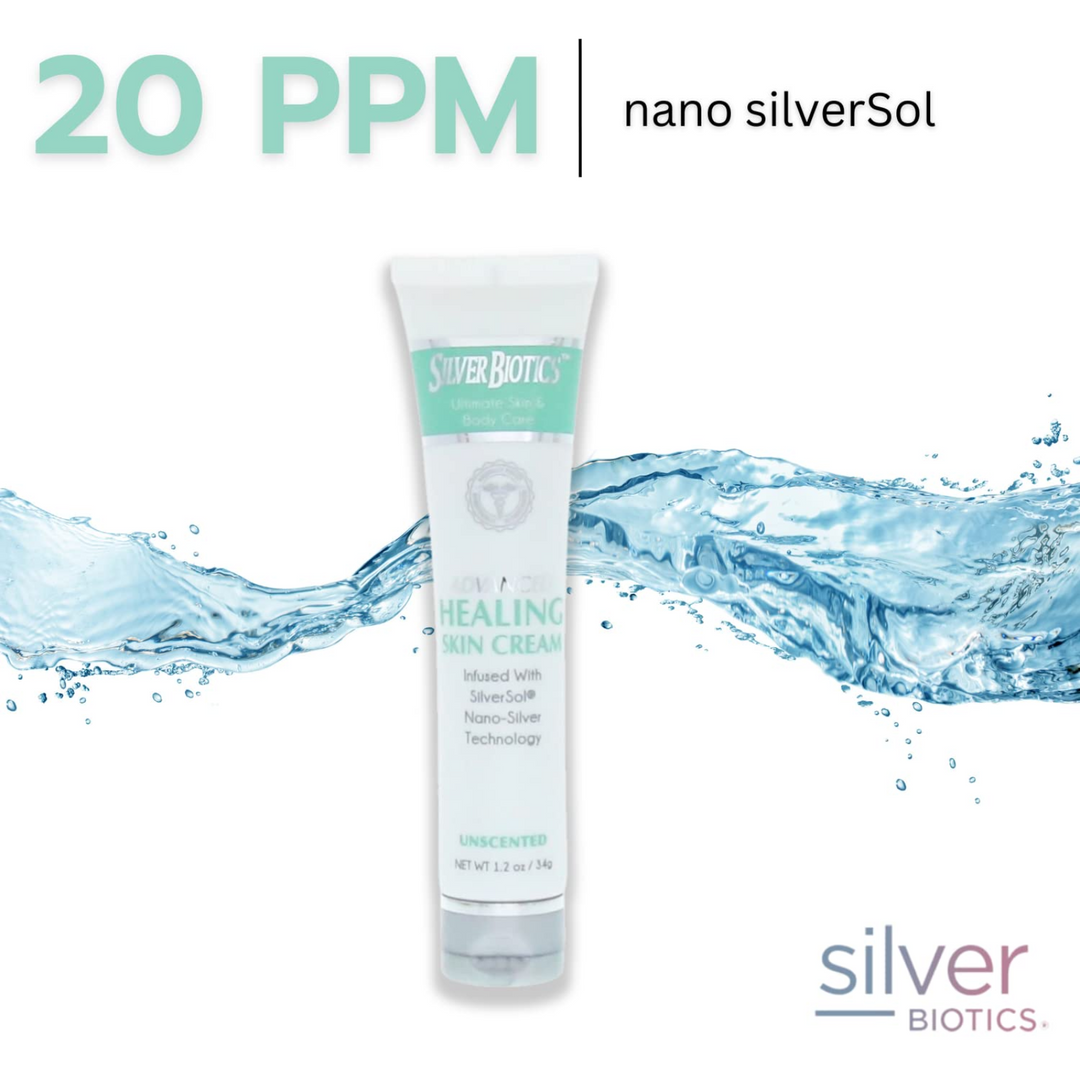 American Biotech Labs Silver Hand and Body Lotion 1.2 Oz Hydrate Skin on a water background