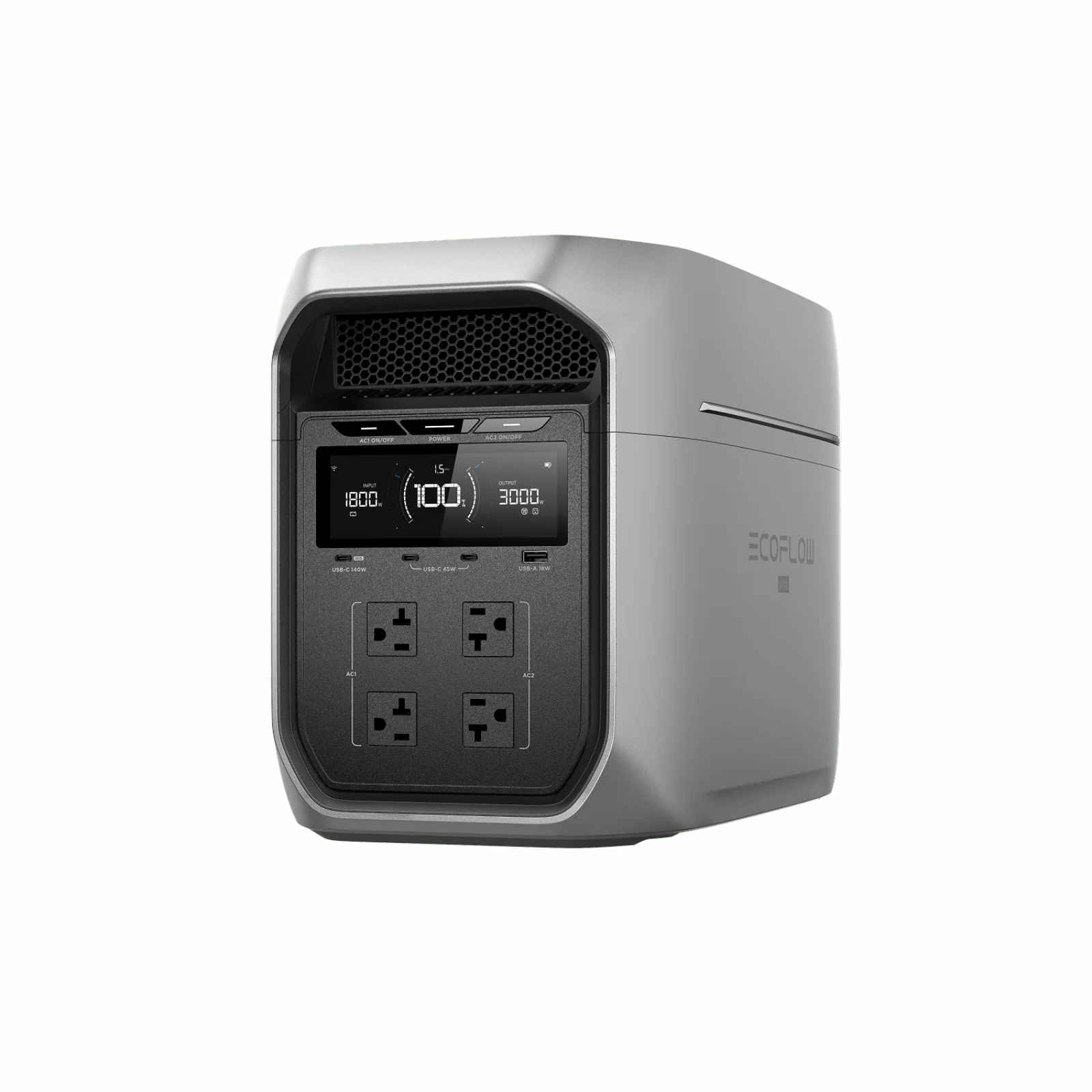 EcoFlow DELTA 3 Max Plus with A 220W Solar Panel portable power station design and display.