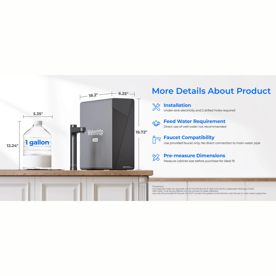 Waterdrop X Series Tankless Undersink Reverse Osmosis System X14 High Efficiency