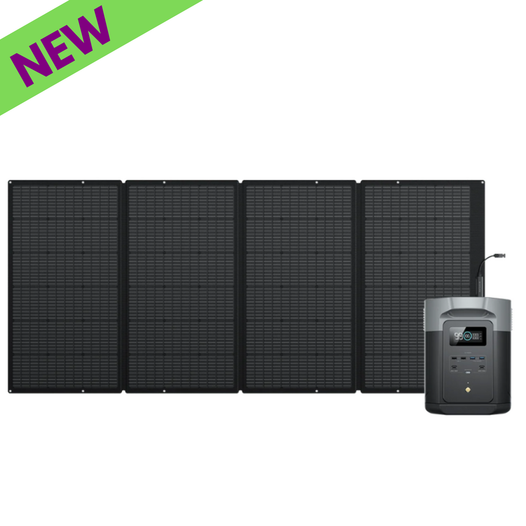 EcoFlow DELTA 2 Max Power Station with 400W solar panel for portable energy solutions.