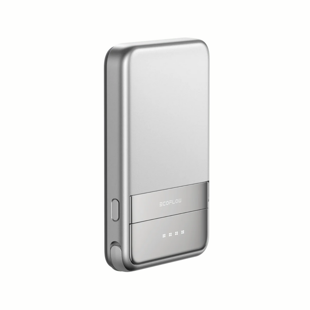 EcoFlow Rapid Magnetic Wireless Power Bank 5000mAh Charging Portable Charger in sleek silver design.