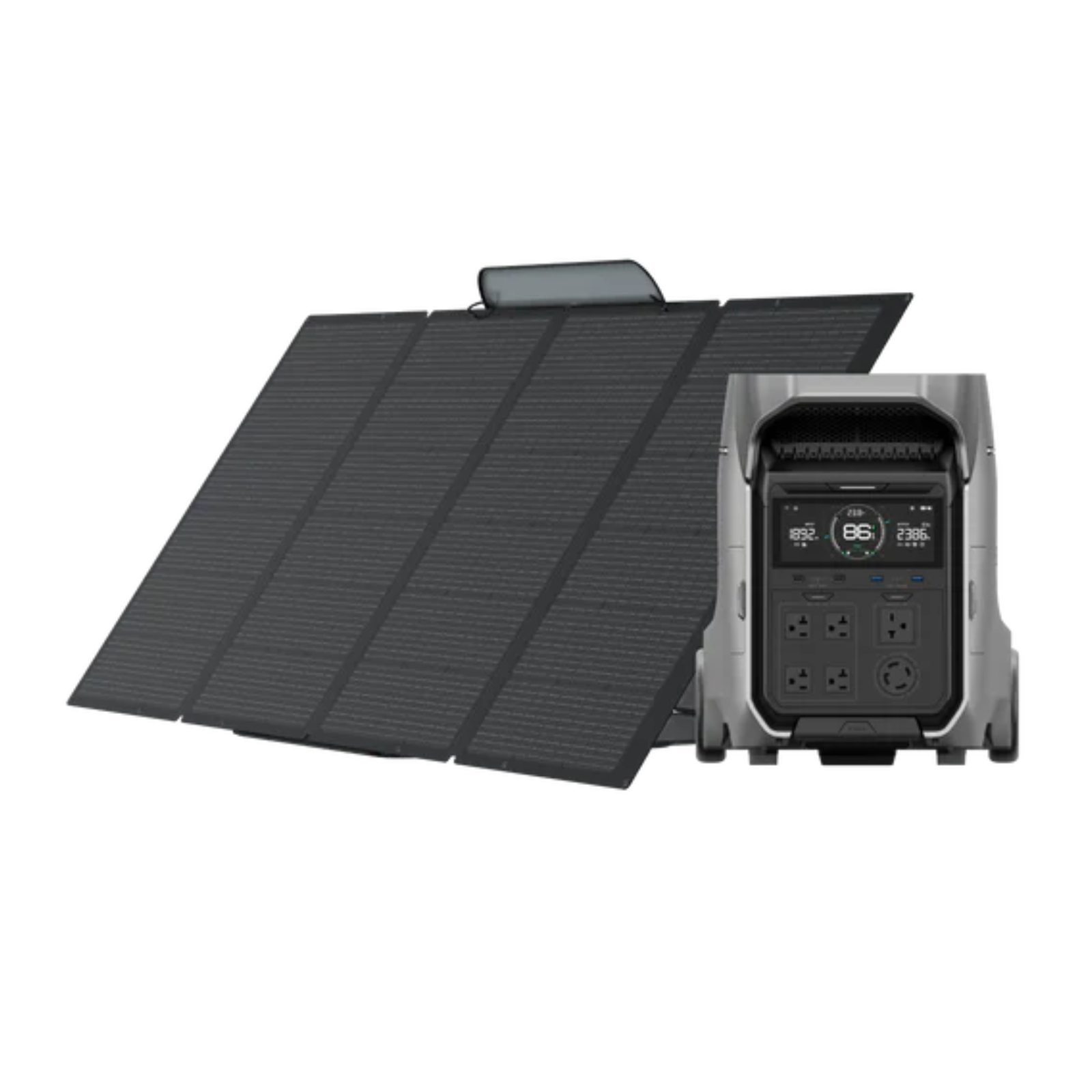 EcoFlow DELTA Pro 3 and Solar Panel Set showcasing the 400W portable solar panels and power station for renewable energy.