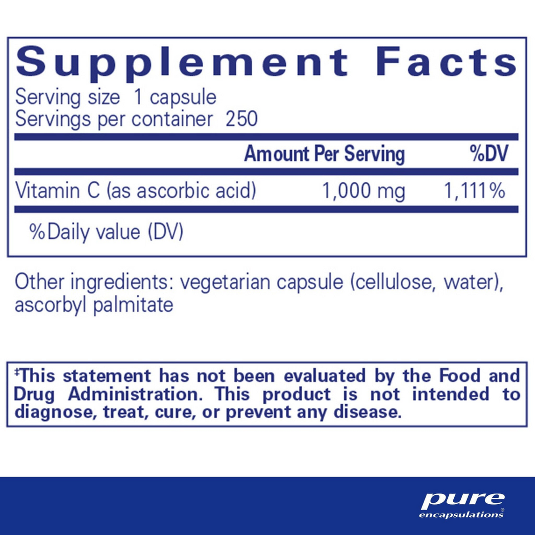 Pure Encapsulations Ascorbic Acid Supplement Supports Immune Function 250 Caps.