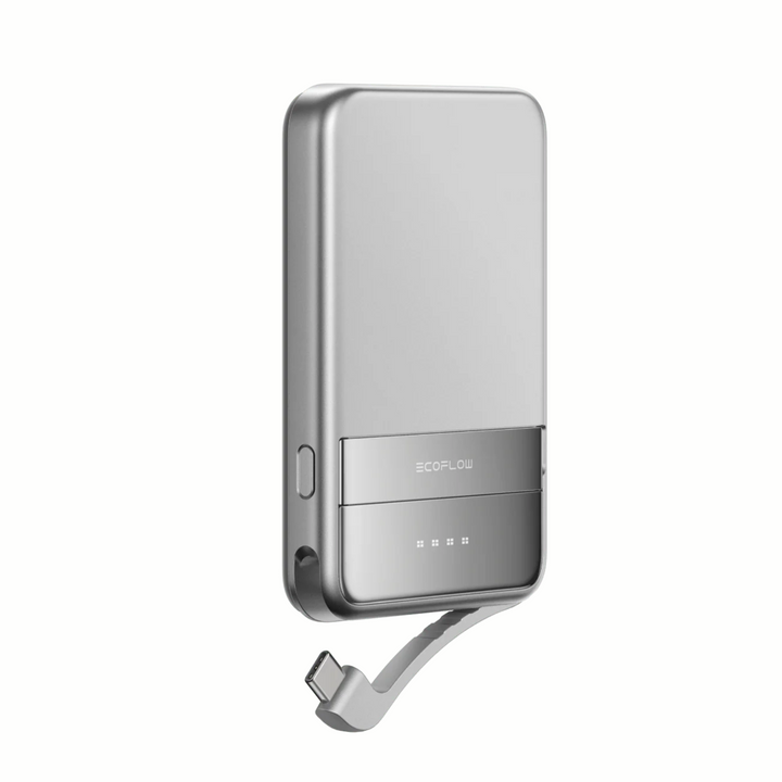 EcoFlow Rapid Magnetic Wireless Power Bank 5000mAh Charging Portable Charger in sleek silver design.