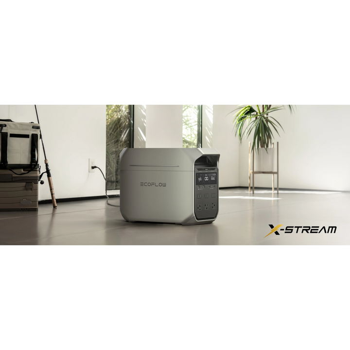 EcoFlow DELTA 3 Plus Power Station with touchscreen display in a bright indoor setting.