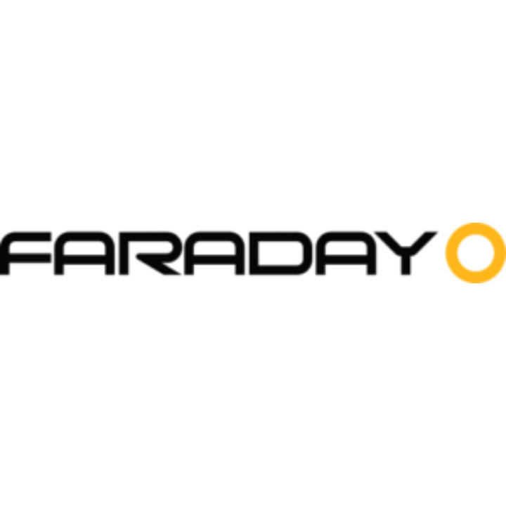 Faraday brand logo featuring bold text and a yellow circle.