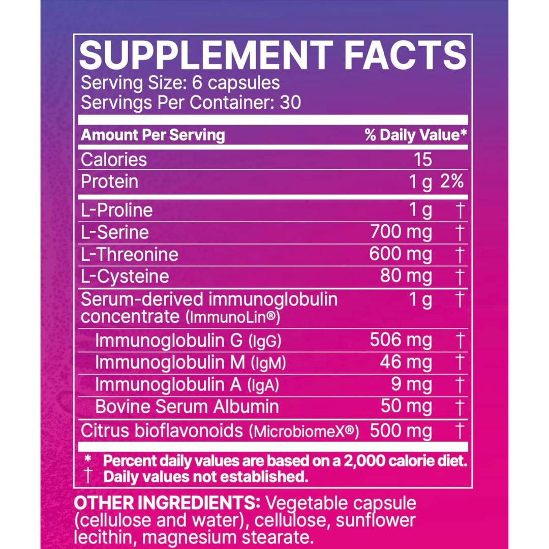 Supplement Facts for Microbiome Labs MegaMucosa Powder, detailing ingredients and nutritional information.