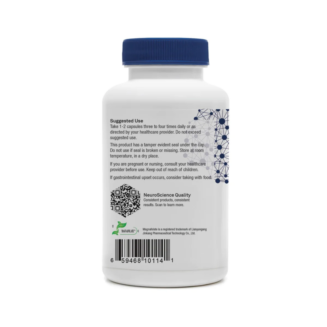 NeuroScience Calm G NeuroImmune supplement bottle back label with usage instructions and quality assurance details.