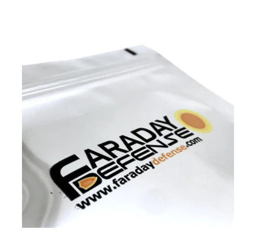 FARADAY NEST-Z EMP bag featuring the Faraday Defense logo and website for electronic protection against EMP.