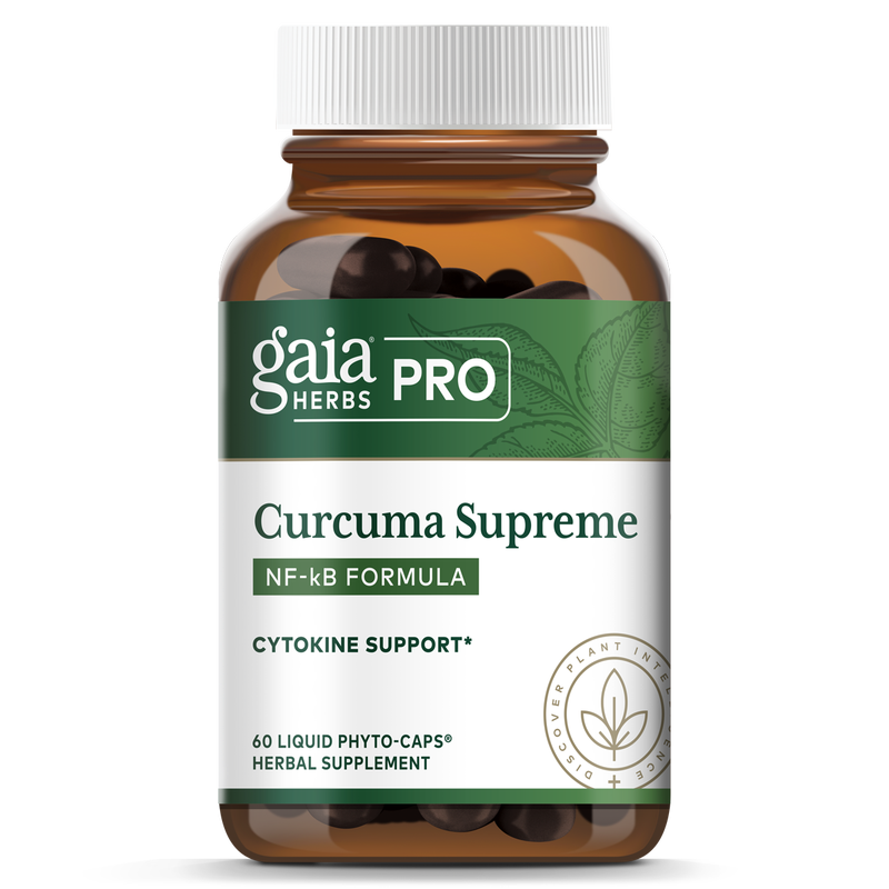 Gaia Herbs Curcuma Supreme NF kB Formula 60 capsules, herbal supplement for cytokine support.