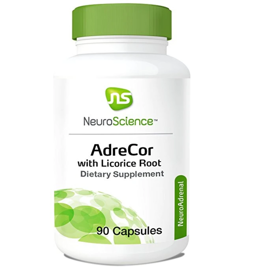 NeuroScience AdreCor with Licorice Root dietary supplement, 90 capsules for energy and adrenal support