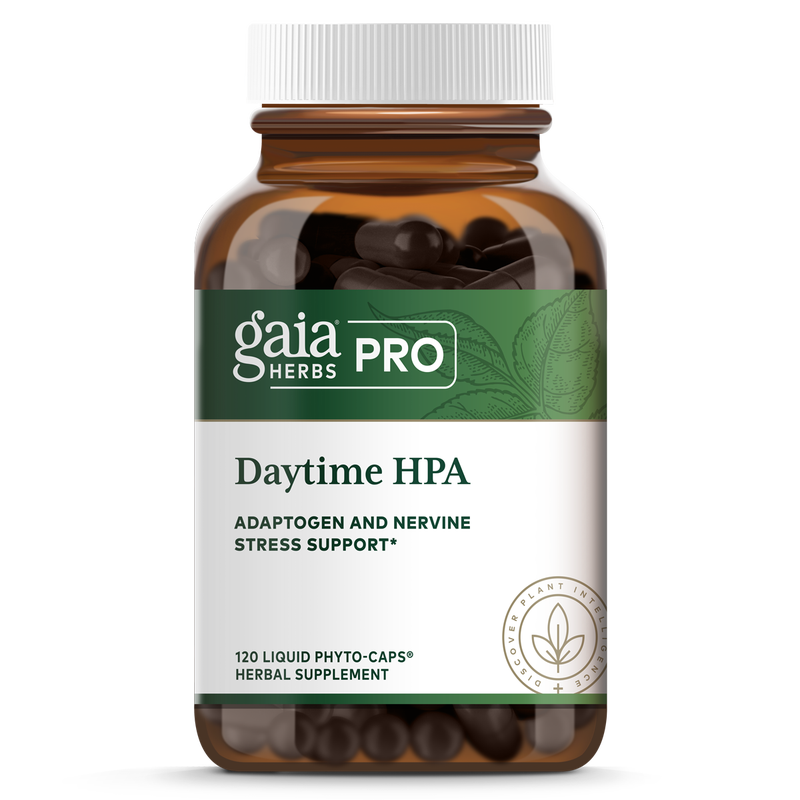 Gaia Herbs Daytime HPA 120 capsules bottle for stress support and energy formula.