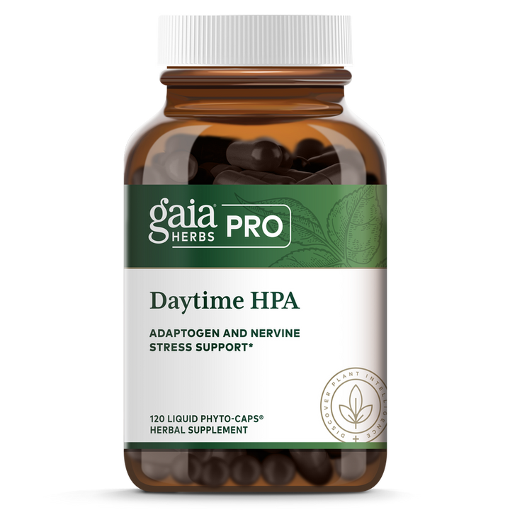 Gaia Herbs Daytime HPA 120 capsules bottle for stress support and energy formula.