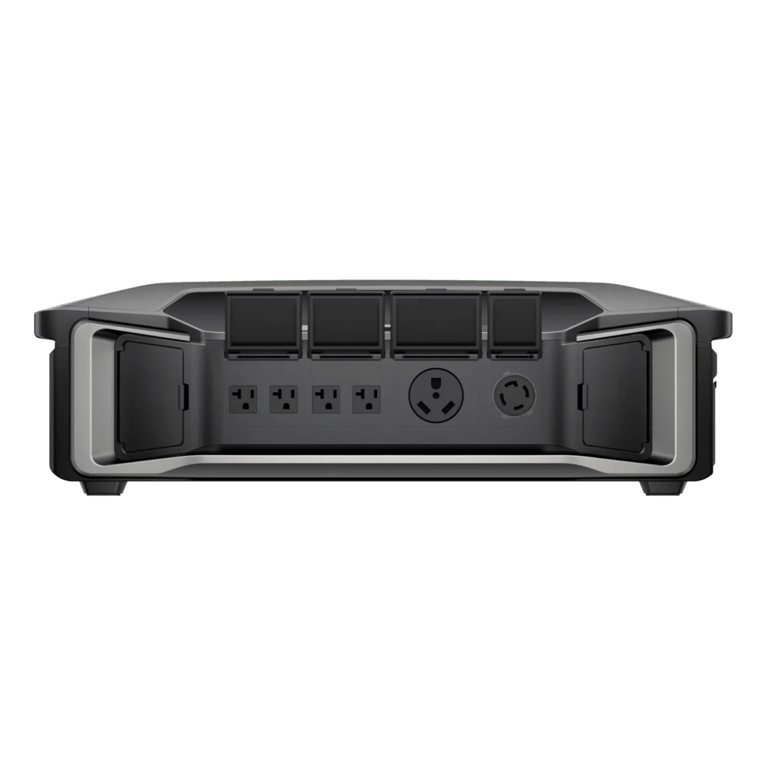 EcoFlow DELTA Pro Ultra With Extra Battery Kit back panel showcasing power outlets and ports.