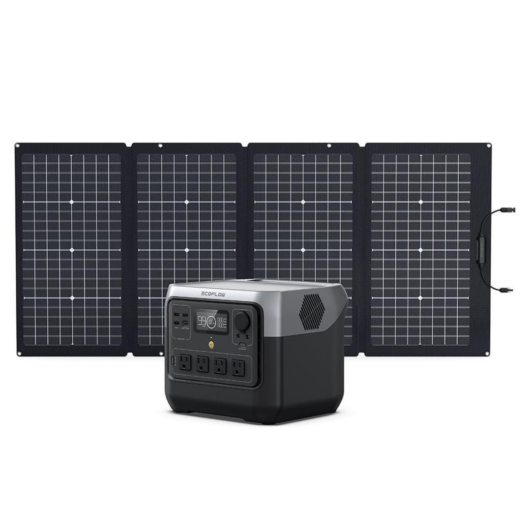 EcoFlow RIVER 2 Pro Portable Power Station 768Wh with Solar Panel 220W displayed with solar panels.