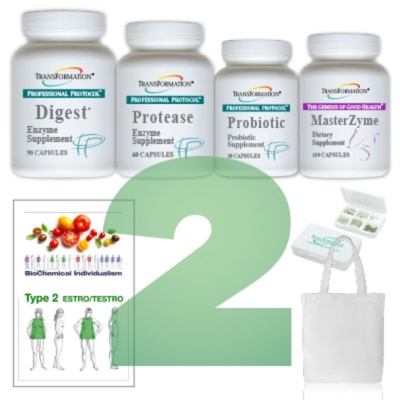 Transformation Enzymes Digest 90 Protease 60 Probiotic 30 MasterZyme 100 Caps in a product display