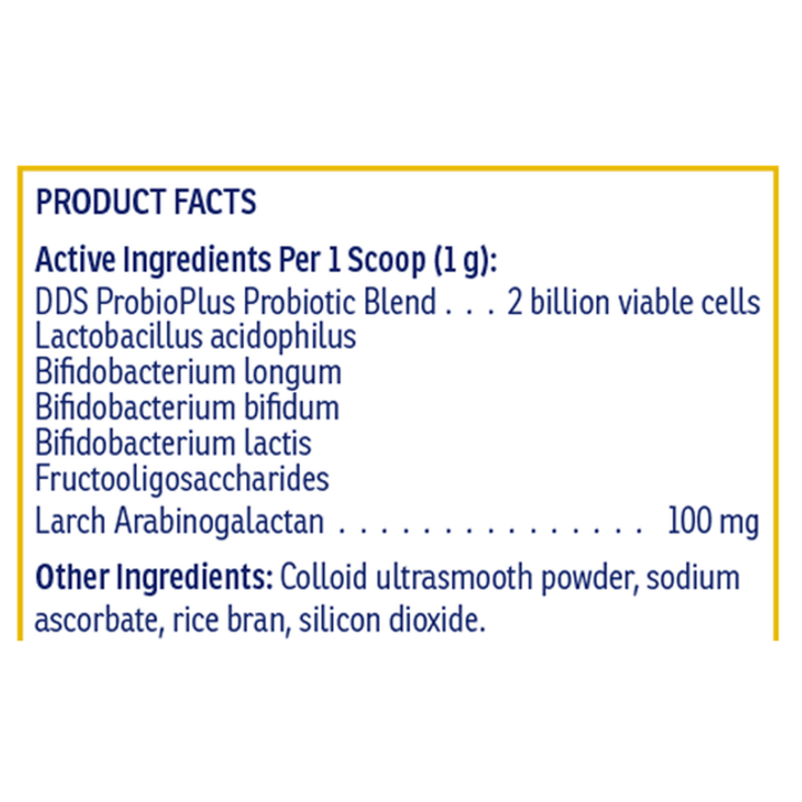 Rx Vitamins Rx Biotic product facts label listing active ingredients and their amounts per scoop.