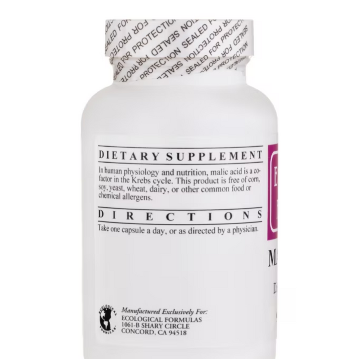 Ecological Formulas C Malicacid dietary supplement bottle with directions for use.