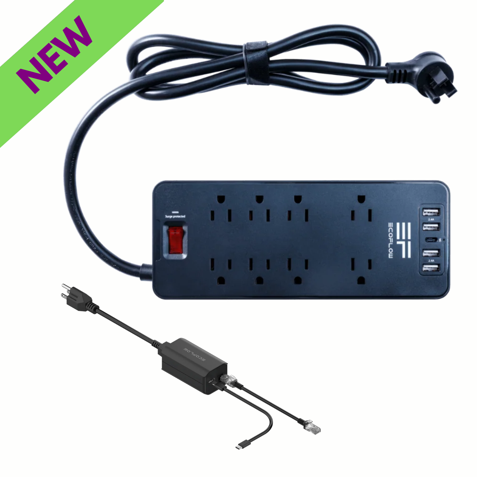 EcoFlow Surge Protector + Grounding Adapter for Portable Power Station with multiple outlets and USB ports.