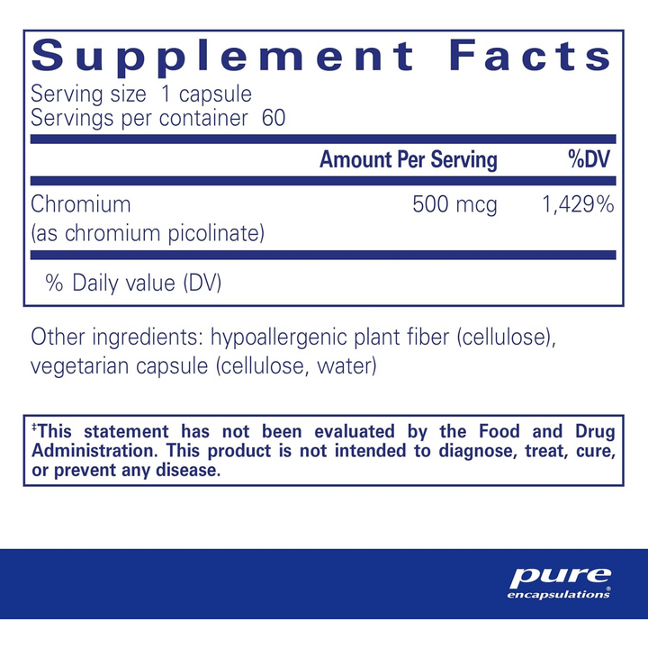 Pure Encapsulations Chromium Picolinate 500mcg Lipid and Carb Metabolism 60 Caps