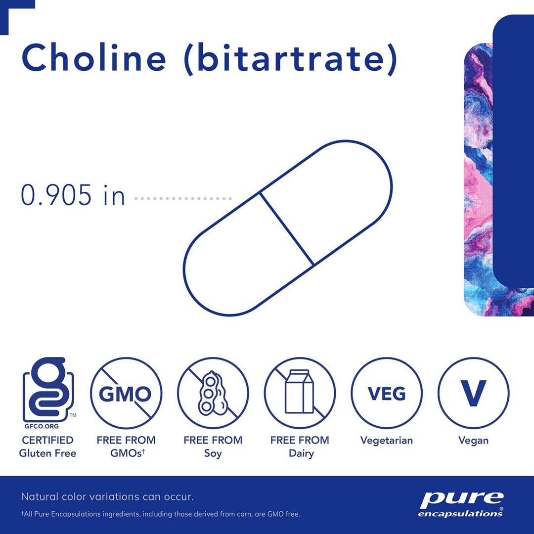 Pure Encapsulations Choline Bitartrate Supports Brain Health 100 Capsules