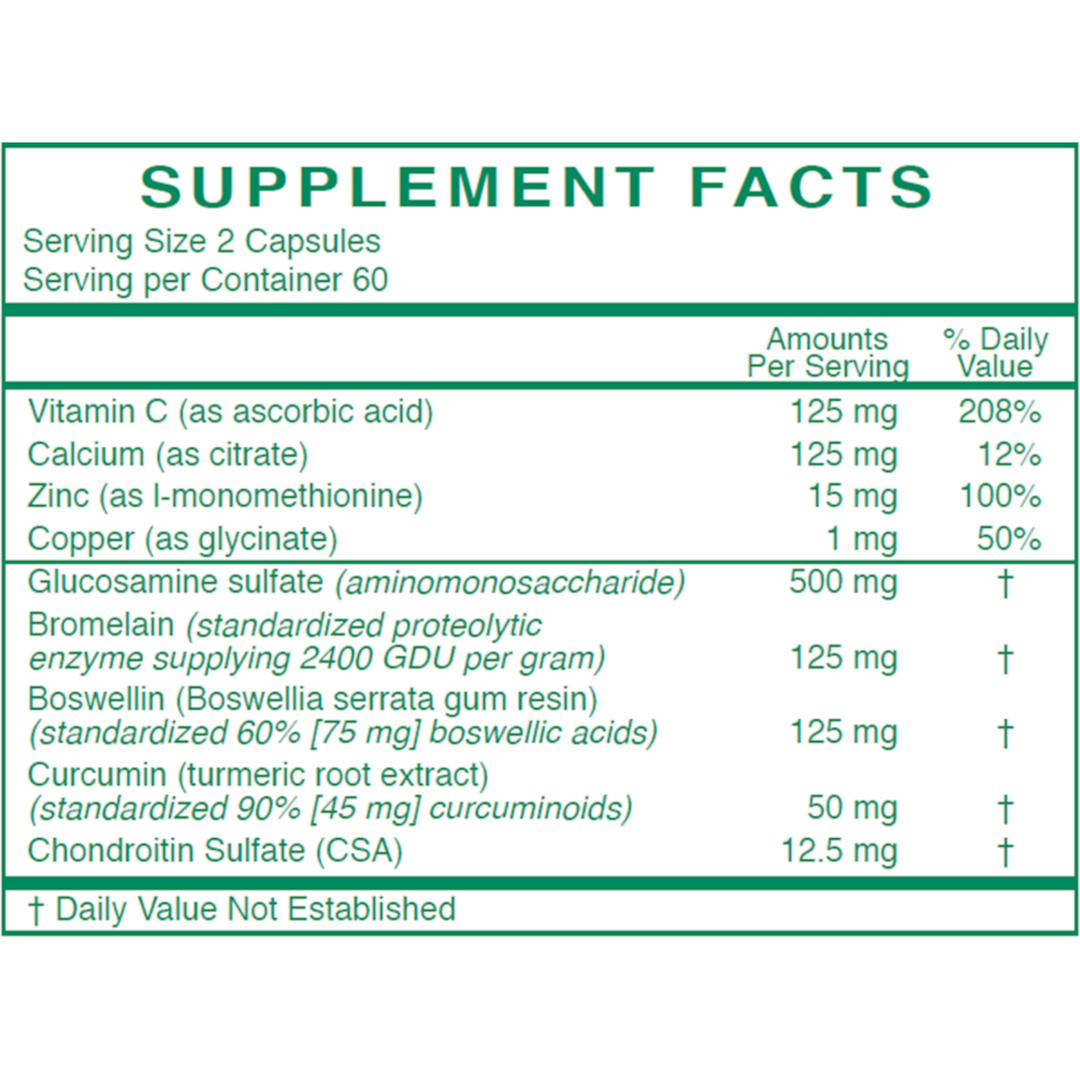Supplement facts for Rx Vitamins For Human Arth 9 Joint Health showing ingredients and nutritional information.