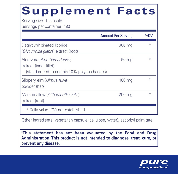 Pure Encapsulations DGL Plus Gut Support Aloe Vera Marshmallow Root 180 Capsules