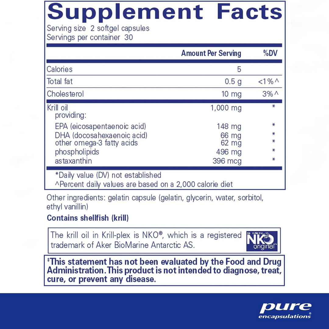 Pure Encapsulations Krill Plex Supports Heart Skin Joint Brain Health 60 Softgel
