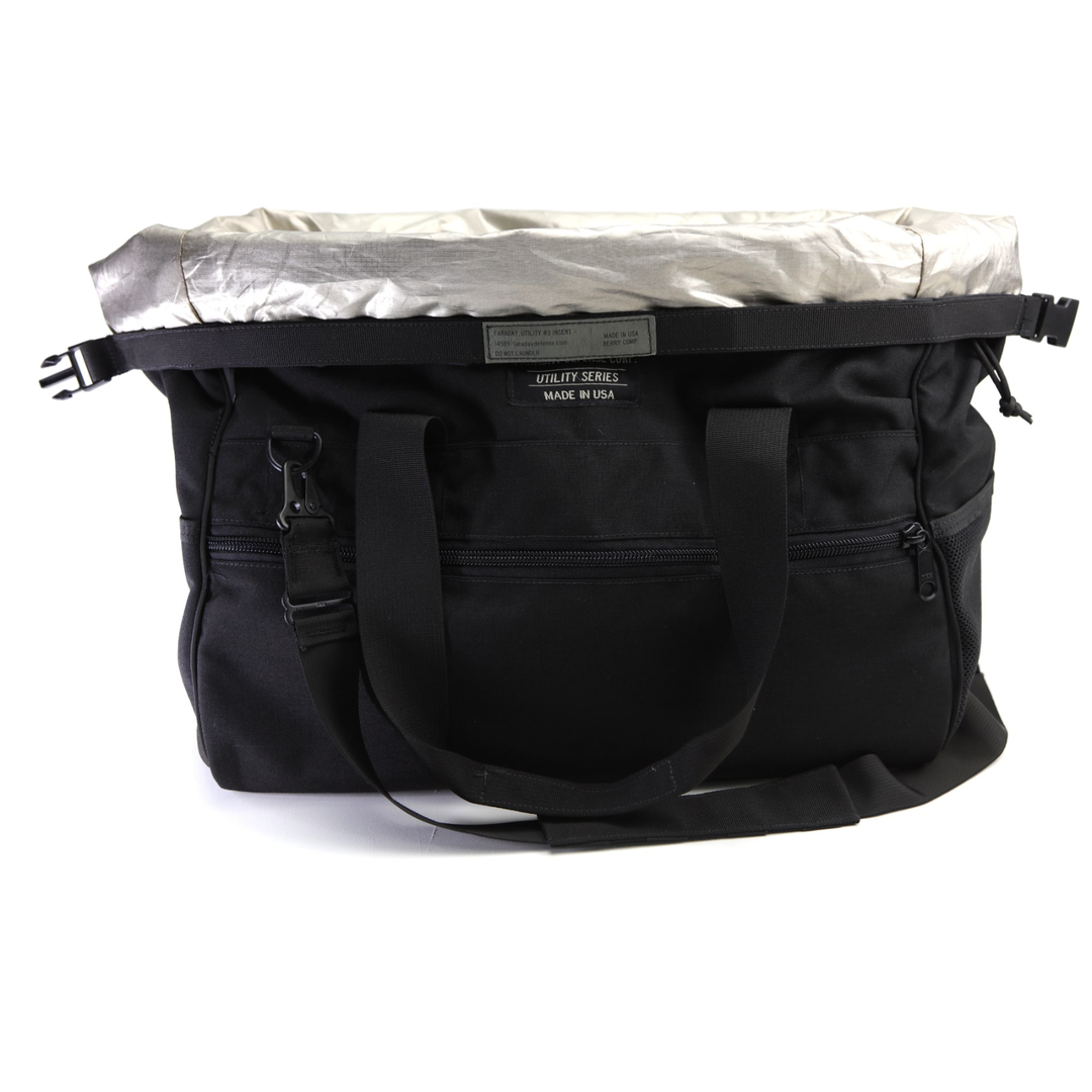 Faraday Cordura Utility Bag large black durable waterproof canvas tank with silver lining and zippers