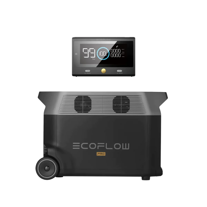 EcoFlow DELTA Pro 3600Wh Solar Portable Power Station + DELTA Pro Remote Control with digital display.