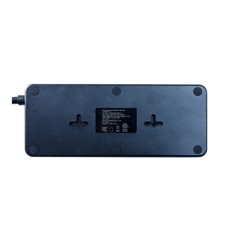 EcoFlow Surge Protector USB for Power Stations 8 AC Outlets 4 USB-A 1 USB-C Port backside view showing ports and specifications.