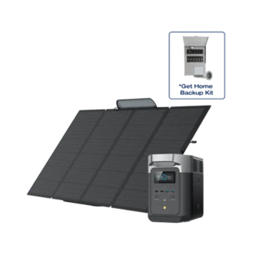 EcoFlow DELTA Pro + 400W Solar Panel + Transfer Switch 306A1 with backup kit option