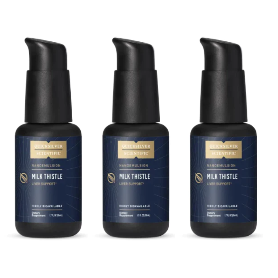 Quicksilver Scientific Nanoemulsified Milk Thistle 30mg three-pack bottles.