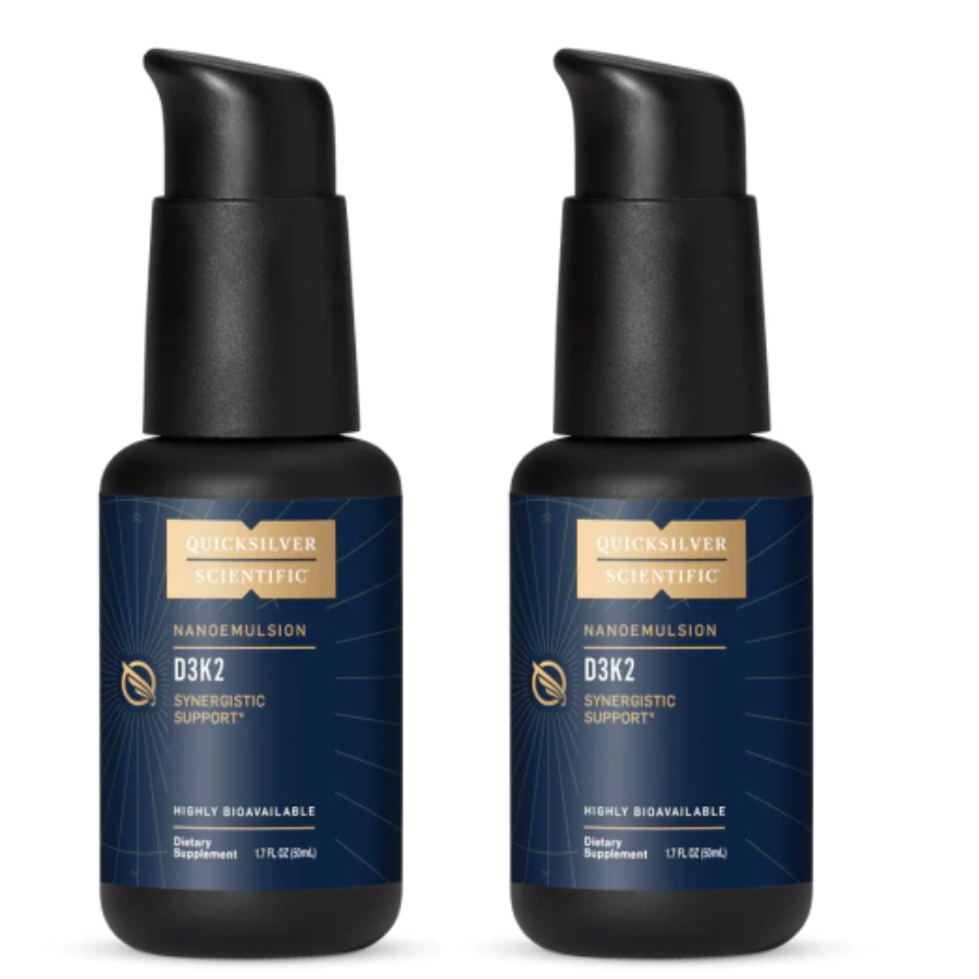 Quicksilver Scientific Vitamin D3/K2 supplement 1.7 oz 2-pack nanomulsion bottles.