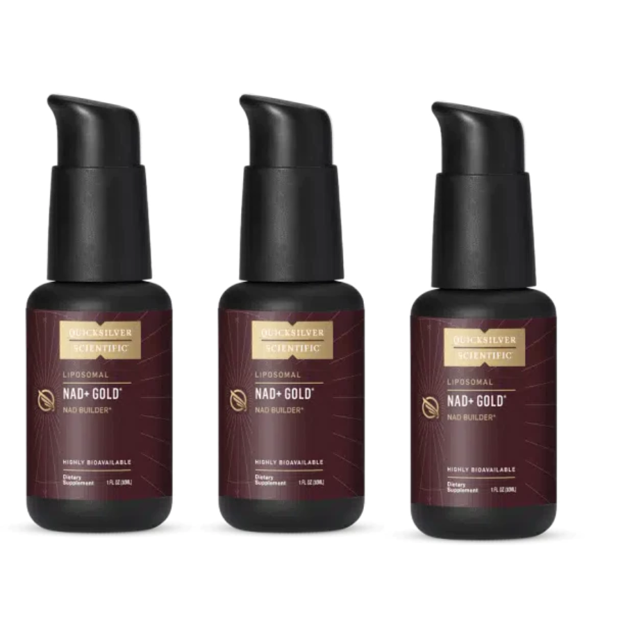 Quicksilver Scientific NAD+ Gold TMG, 30 ml, 3-pack bottles.
