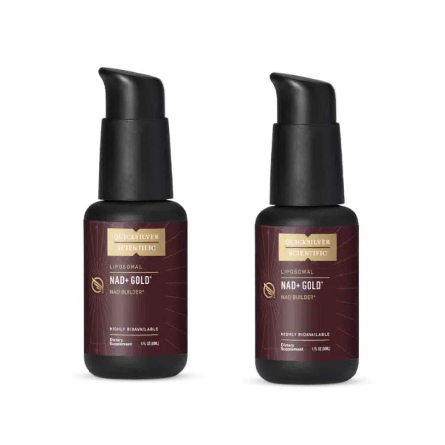 Quicksilver Scientific NAD+ Gold TMG 30 ml 2 pack anti-aging liposomal elixir duo.