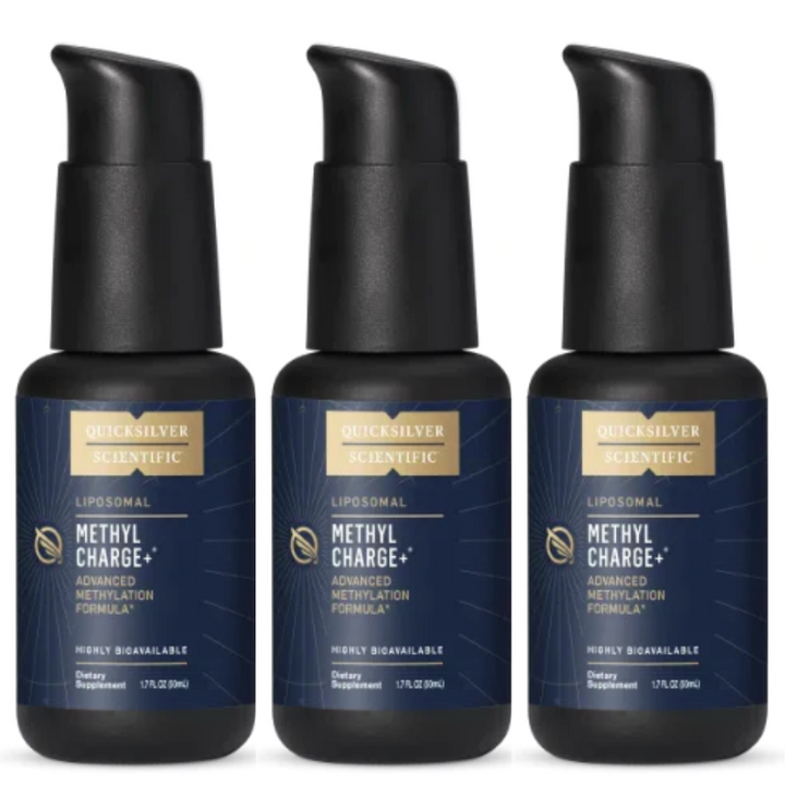 Quicksilver Scientific Methyl Charge+ 3 pack advanced methylation formula bottles.