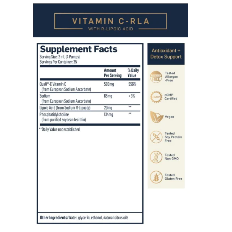 Quicksilver Scientific Vitamin C with R-Lipoic Acid COLD SHIP 3-Pack label showing supplement facts and antioxidant support details.
