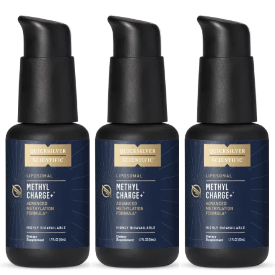 Quicksilver Scientific Methyl Charge+ 3-pack supplements with advanced methylation formula.