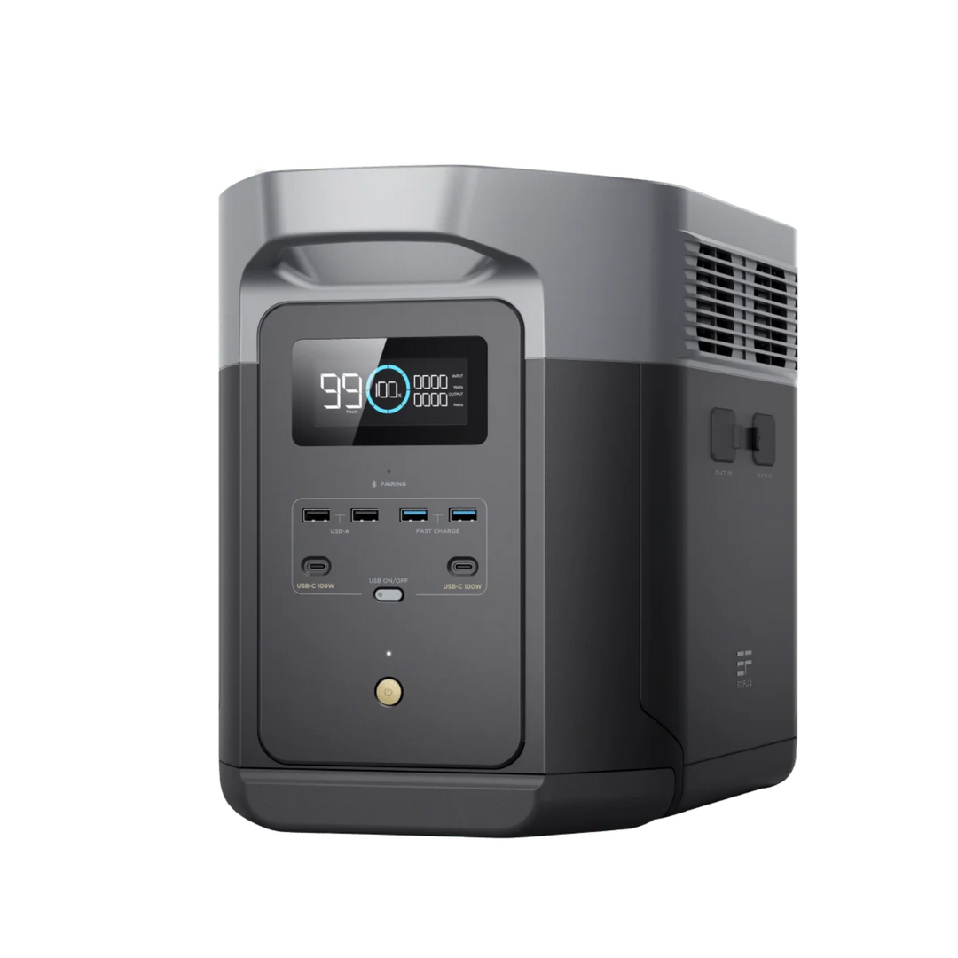 EcoFlow DELTA 2 Max Portable Power Station + One 160W Portable Solar Panel, showcasing its advanced features and modern design.