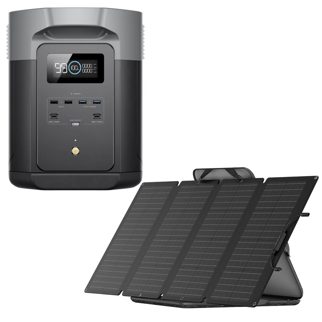 EcoFlow DELTA 2 Max Portable Power Station + One 160W Portable Solar Panel for reliable off-grid power.