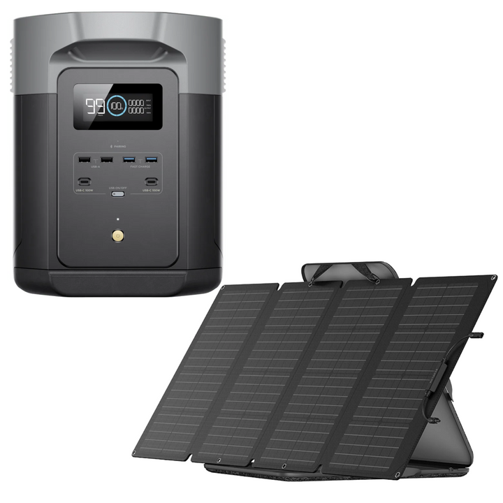 EcoFlow DELTA 2 Max Portable Power Station + One 160W Portable Solar Panel for reliable off-grid power.